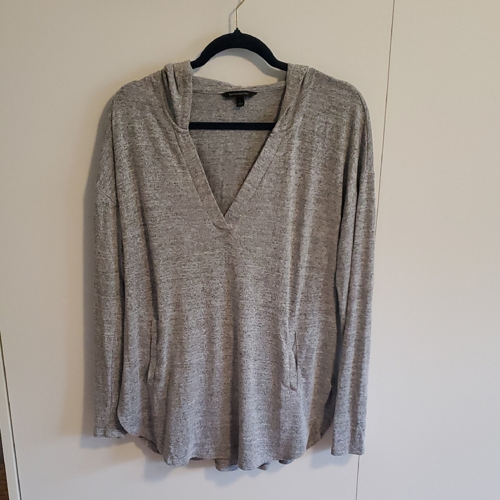Gray Hooded Knit Pullover